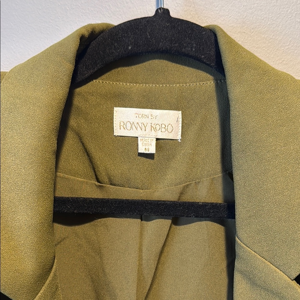 Torn by Ronny Kobo Olive Green Cropped Jacket Wrap Blazer - Picture 2 of 4